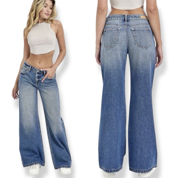 Cello Denim - NWT Cello Low Rise Wide Leg Jeans Size 1 24 Stretch Skater Baggy Y2K Streetwear